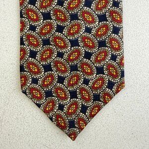 Vintage Silk Floral Medallion Tie 1970s Preppy Necktie Navy Blue/Red/Olive Green